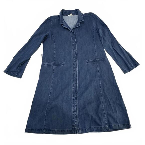 Eileen Fisher Dresses & Skirts - Eileen Fisher Dark Wash Chambray Denim Button Up Mini Shirt Dress- Size Medium